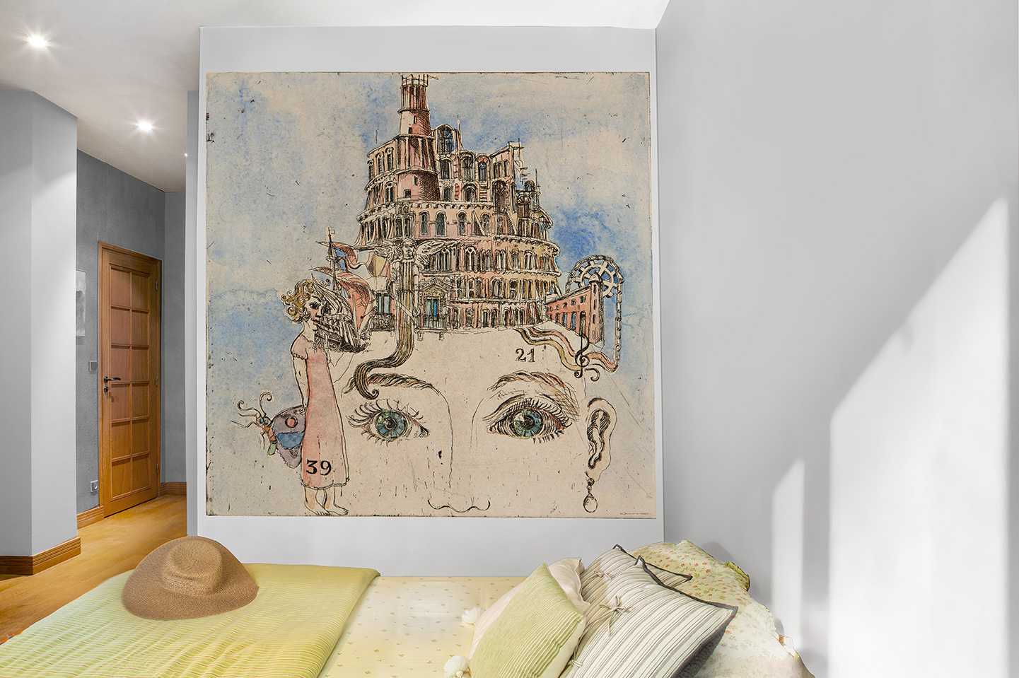 Tour de Babel bleu chambreCharlotte Massip papier peint