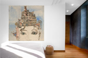 tour de Babel portrait bleu papier peint charlotte massip