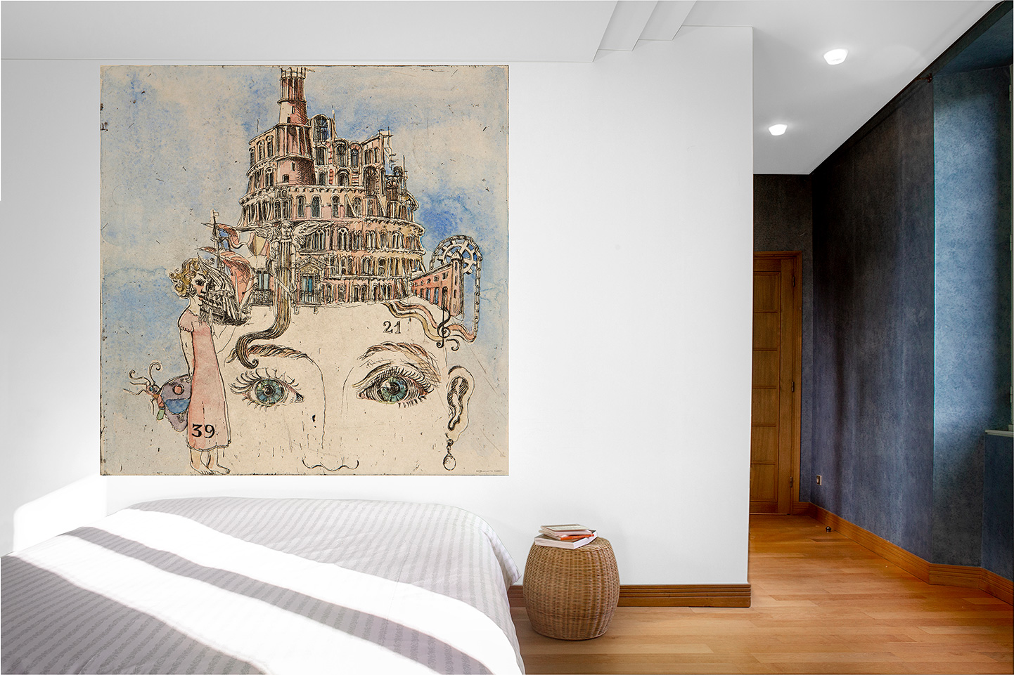 tour de Babel portrait bleu papier peint charlotte massip